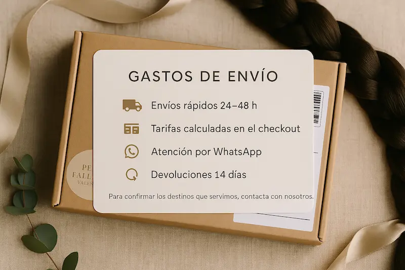 Popup informativo de gastos de envío de Pelo Fallera Valencia: tarifas y tiempos de entrega.