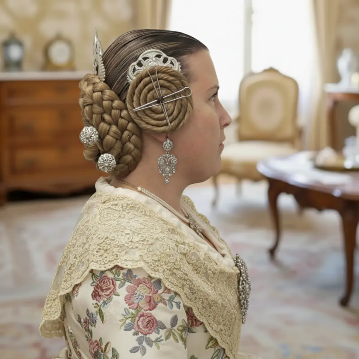 Trenzas Falleras 4 Juego completo de trenzas y rodetes de fallera en pelo sintético montado en peinado tradicional valenciano