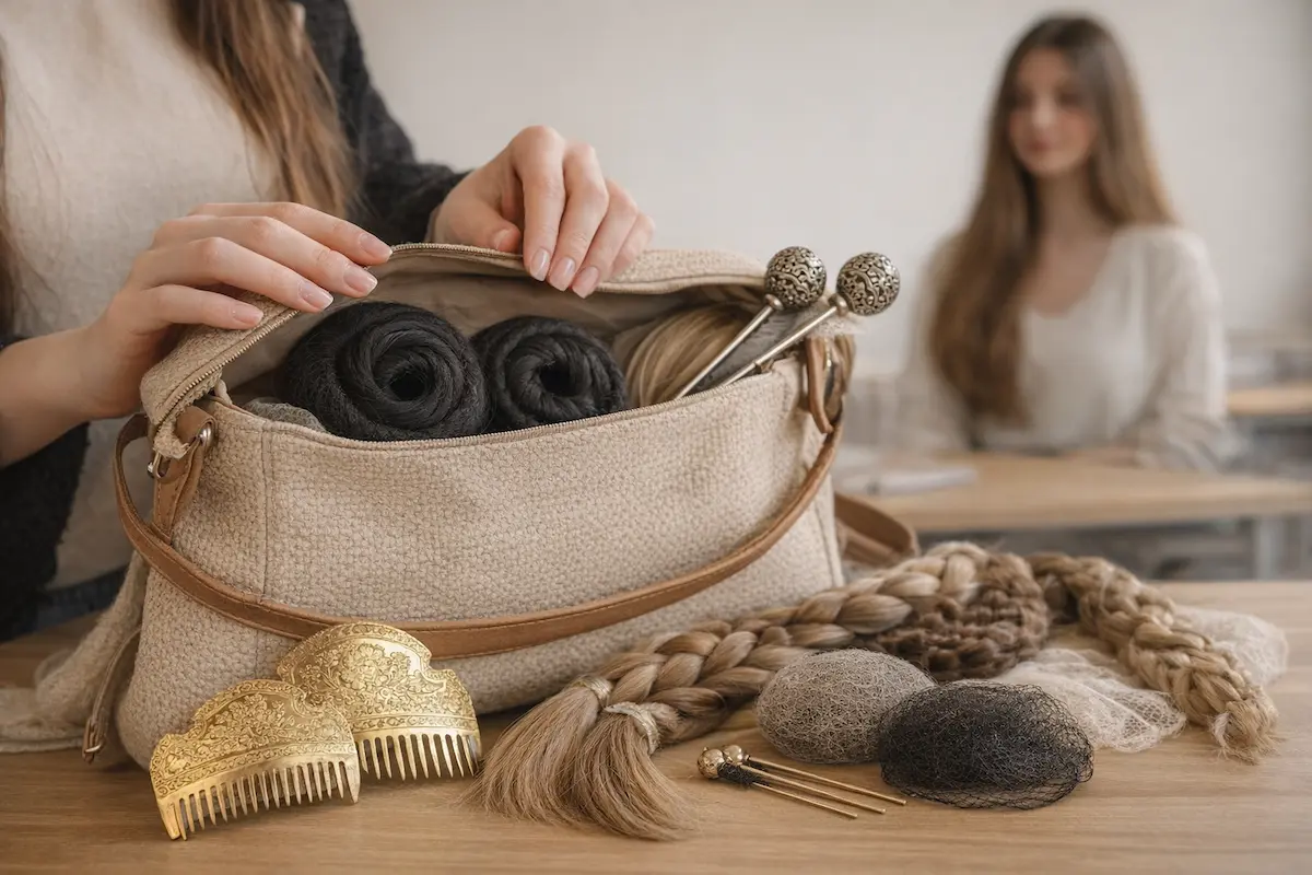 Material que debe traer el alumno al curso de peinado de fallera: pelo, mallas, trenzas, rodetes y accesorios