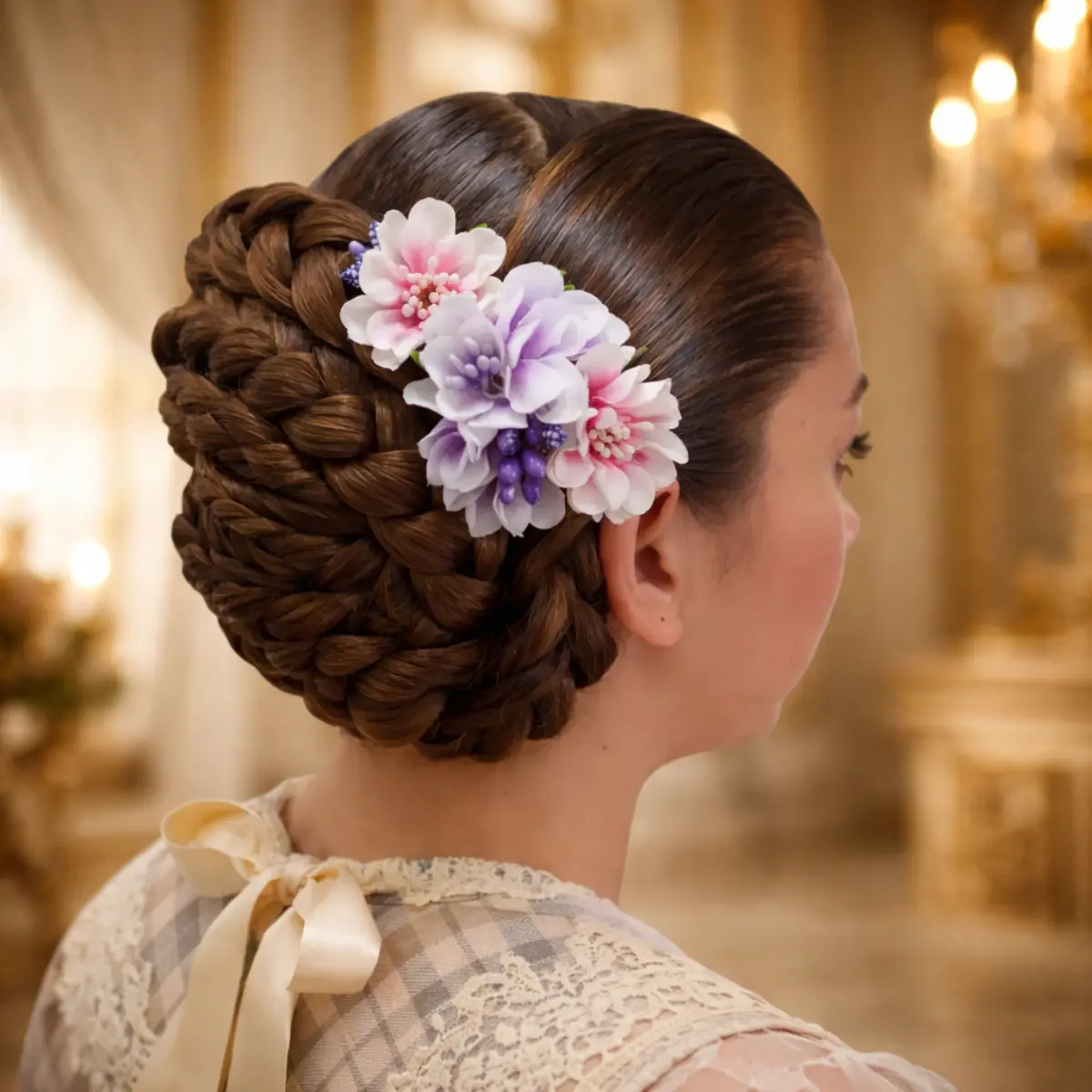 trenzas para moño alicantina integradas en peinado completo con acabado natural